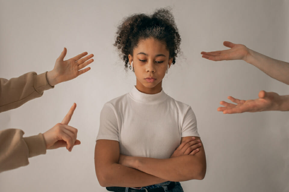 Young girl's mental health with toxic thinking