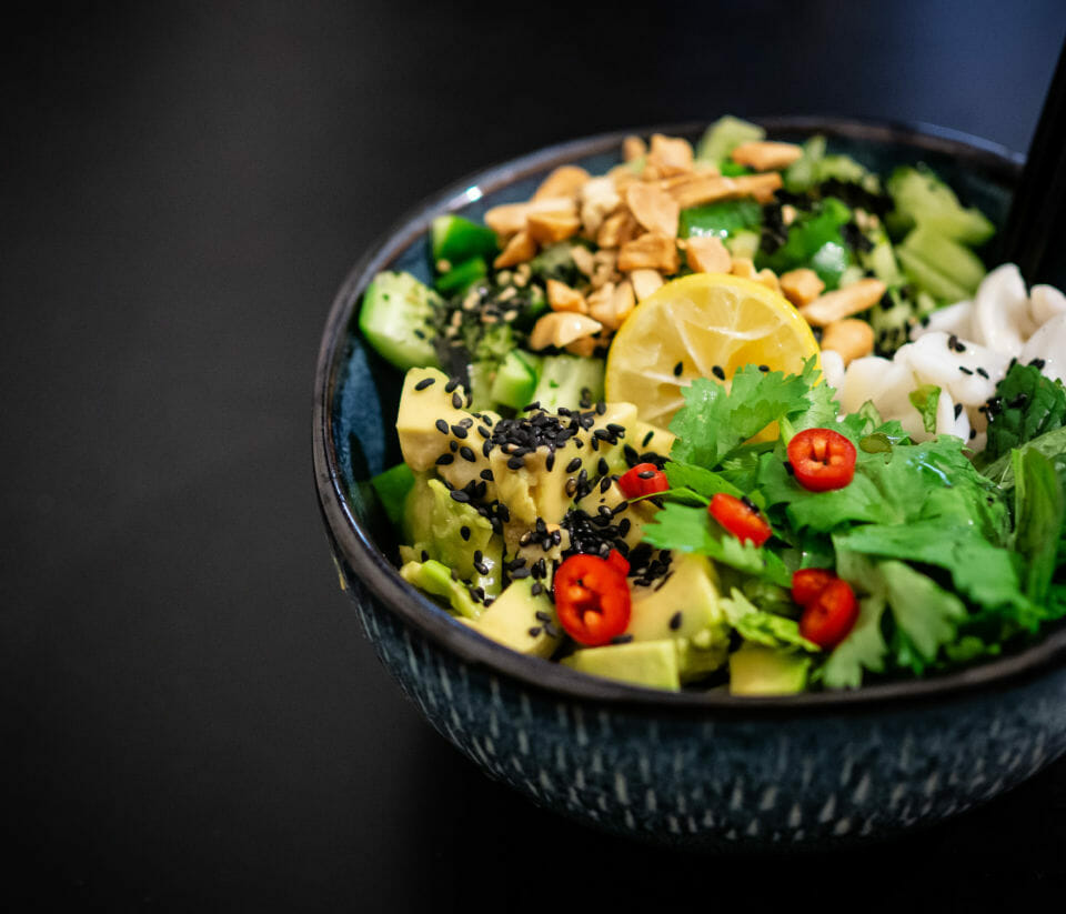 Image of a delicious salad bowl with plenty of foods that make you happy