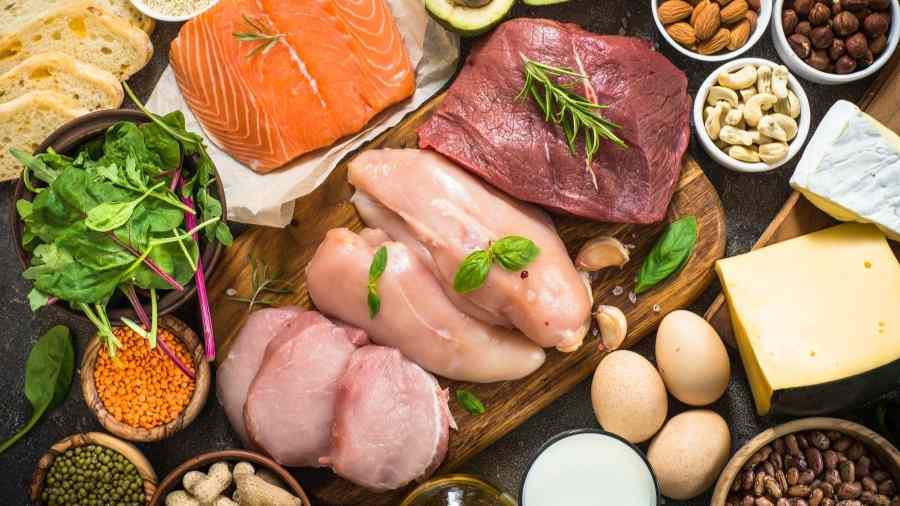 Image of a range of sources of protein that could be included in a diet for menopause